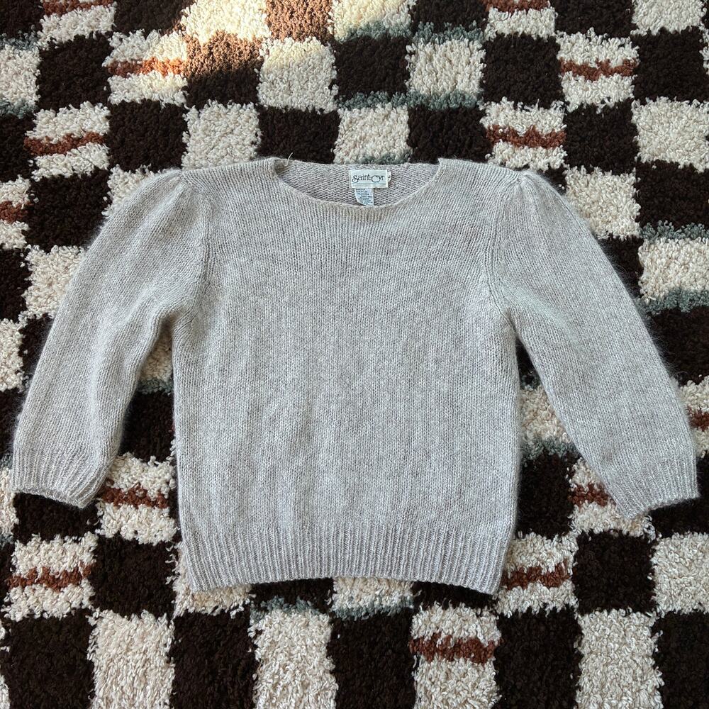 Vintage Saint Cyr Silk Angora Blend Gray Knit Sweater Puff 3/4 Sleeve L Fits S
